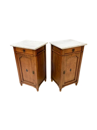 Two Arts & Crafts Art Nouveau Oak Nightstands or Bedside Tables, 1900s